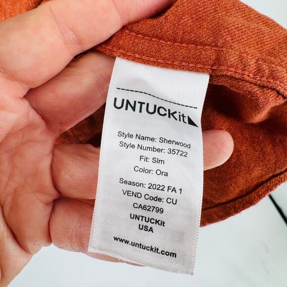 UNTUCKit Men’s Slim Fit Orange Brushed Flannel Button Down Shirt Large - Picture 5 of 8